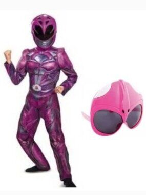 Power Rangers Halloween Costume 10/12 Purple Jumpsuit, Mask & Glasses 3 Pc Girls